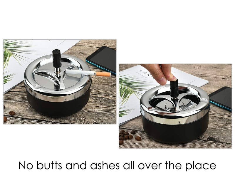DS.DISTINCTIVE STYLE Round Push Down Ashtray with Spinning Tray Metal Cigarette Ash Tray Large 5.2 Inches Home Ashtray for Outside Patio - Image 5